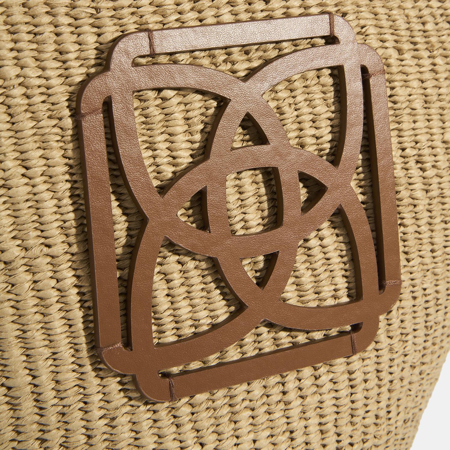 Kadın Taba Monogram Logolu Hasır Omuz Çantası 1010039929001