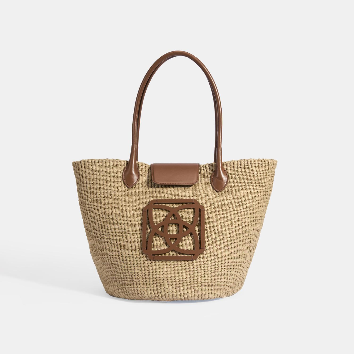 Kadın Taba Monogram Logolu Hasır Omuz Çantası 1010039929001