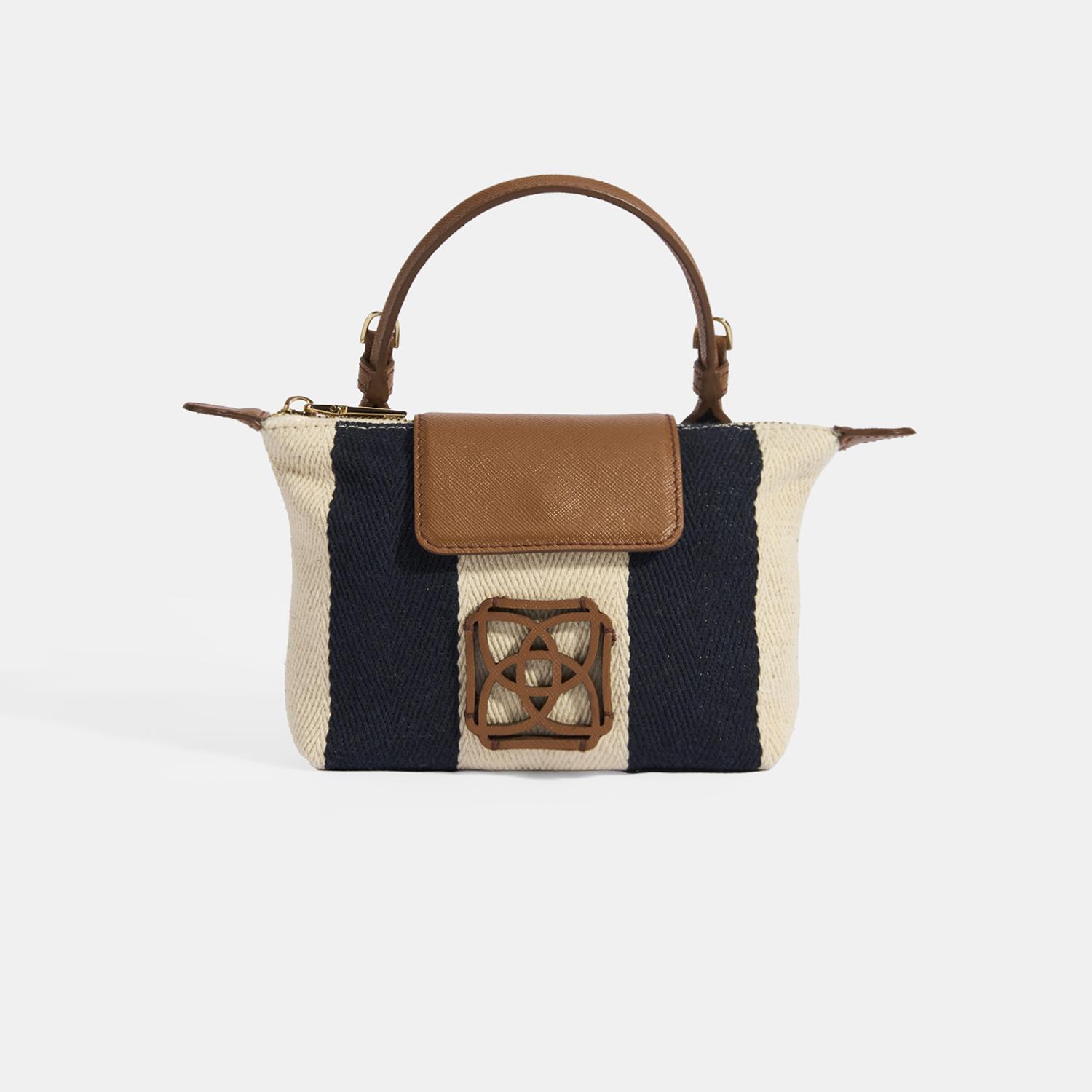 Kadın Monogram Logolu Lacivert Çizgili Kumaş El Çantası 1010040062002