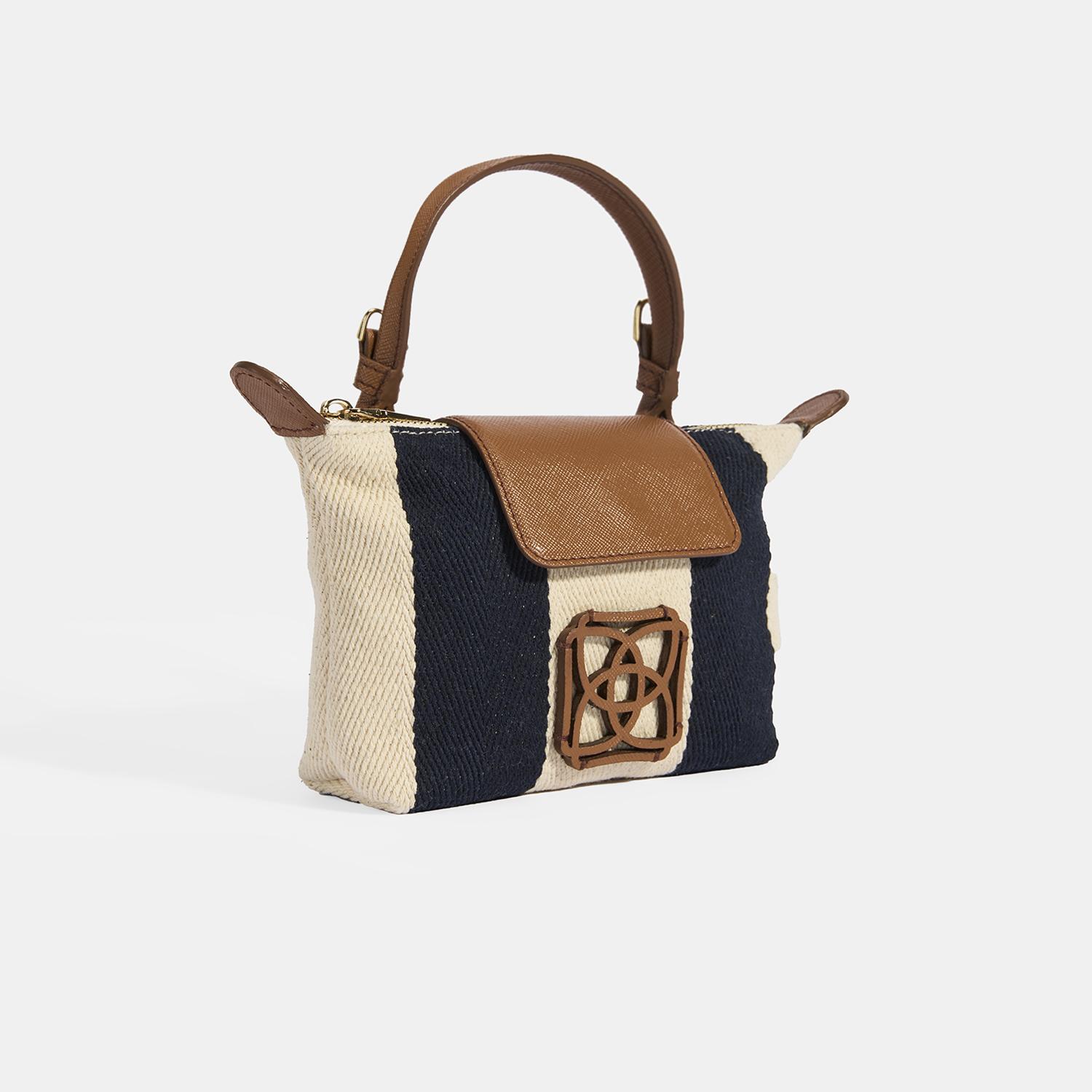 Kadın Monogram Logolu Lacivert Çizgili Kumaş El Çantası 1010040062002