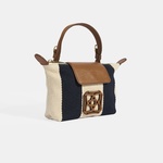 Kadın Monogram Logolu Lacivert Çizgili Kumaş El Çantası 1010040062002