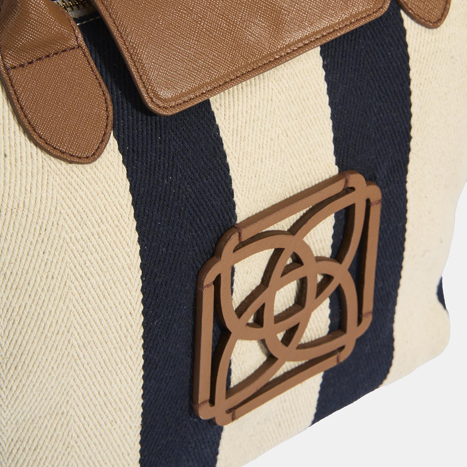 Kadın Monogram Logolu Lacivert Çizgili Kumaş Midi Omuz Çantası 1010040064002