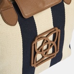 Kadın Monogram Logolu Lacivert Çizgili Kumaş Midi Omuz Çantası 1010040064002