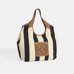 Kadın Monogram Logolu Lacivert Çizgili Kumaş Omuz Çantası 1010040067002