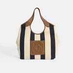 Kadın Monogram Logolu Lacivert Çizgili Kumaş Omuz Çantası 1010040067002