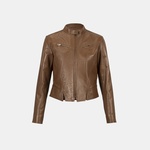 Kadın Taba Deri Biker Ceket 1010039902006