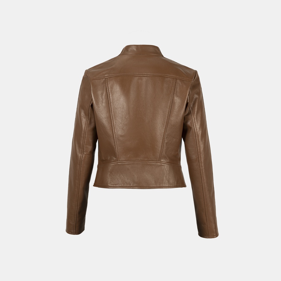 Kadın Taba Deri Biker Ceket 1010039902006