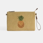 Kadın Taba Ananas Nakışlı Hasır Clutch 1010040094001