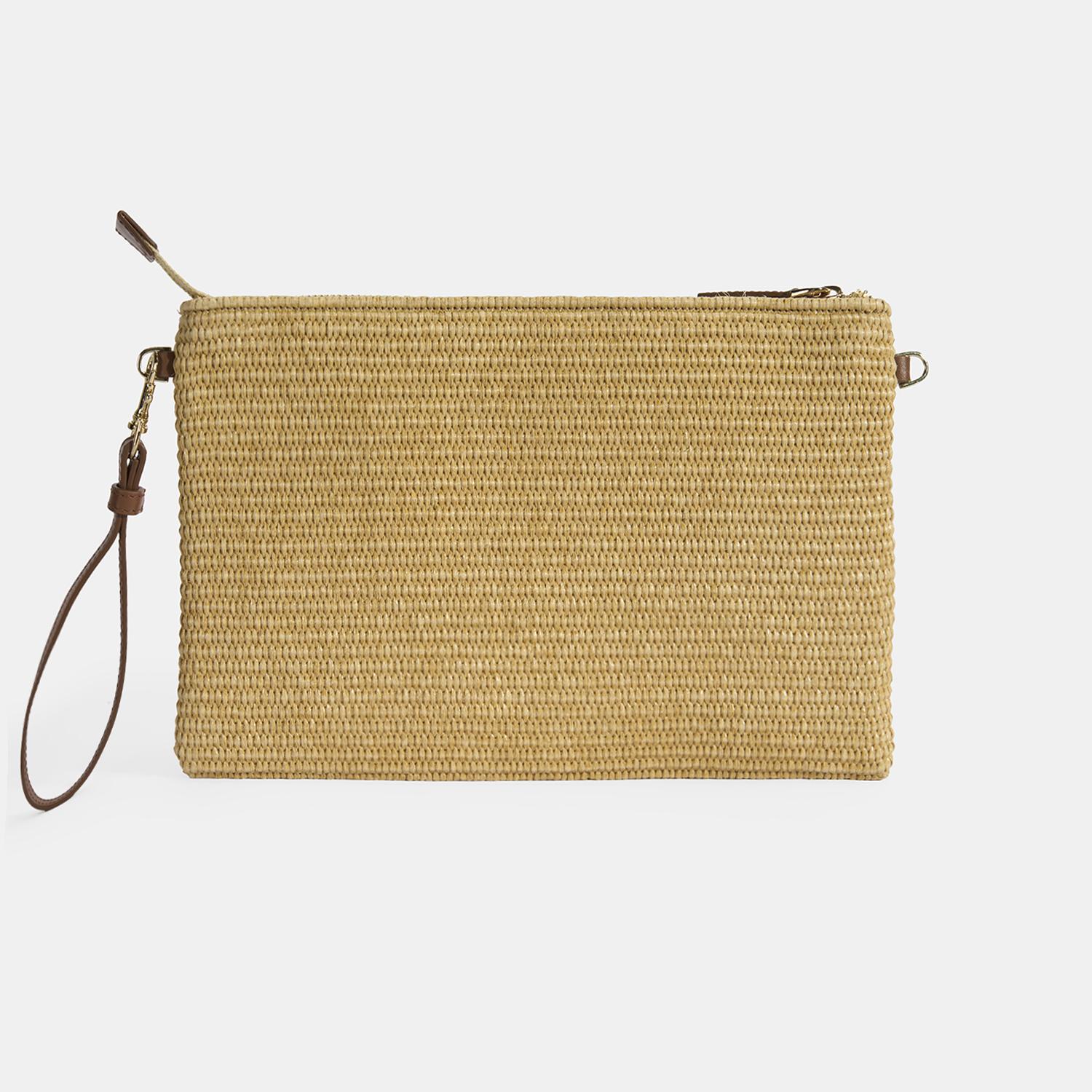Kadın Taba Ananas Nakışlı Hasır Clutch 1010040094001