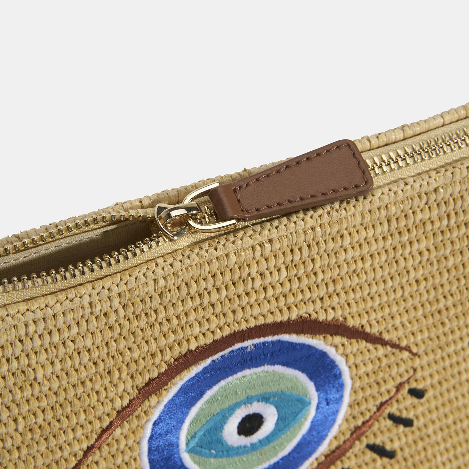 Kadın Taba Göz Nakışlı Hasır Clutch 1010040093001