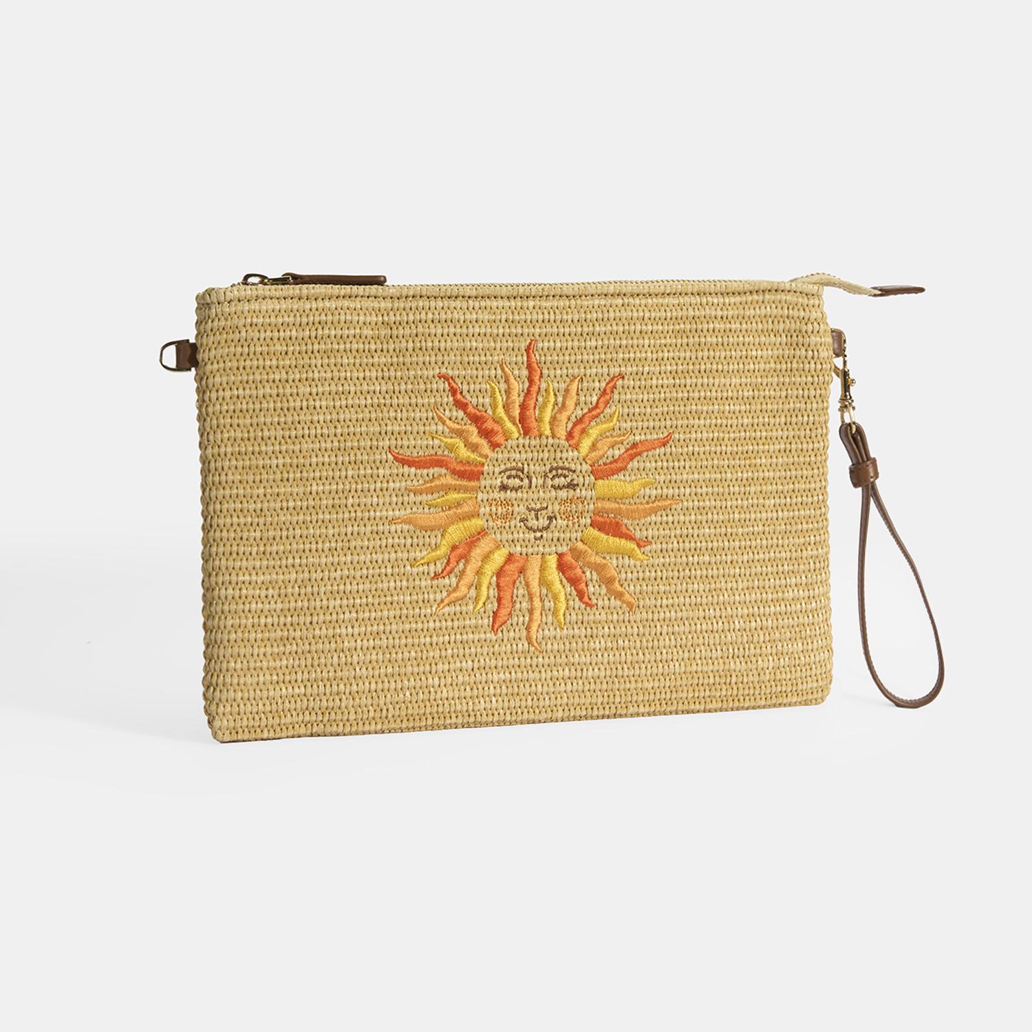Kadın Taba Güneş Nakışlı Hasır Clutch 1010040095001