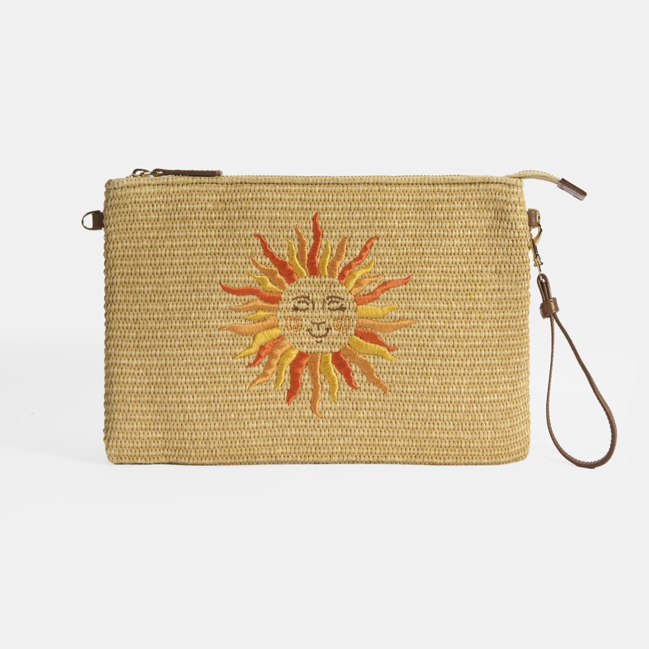 Kadın Taba Güneş Nakışlı Hasır Clutch 1010040095001
