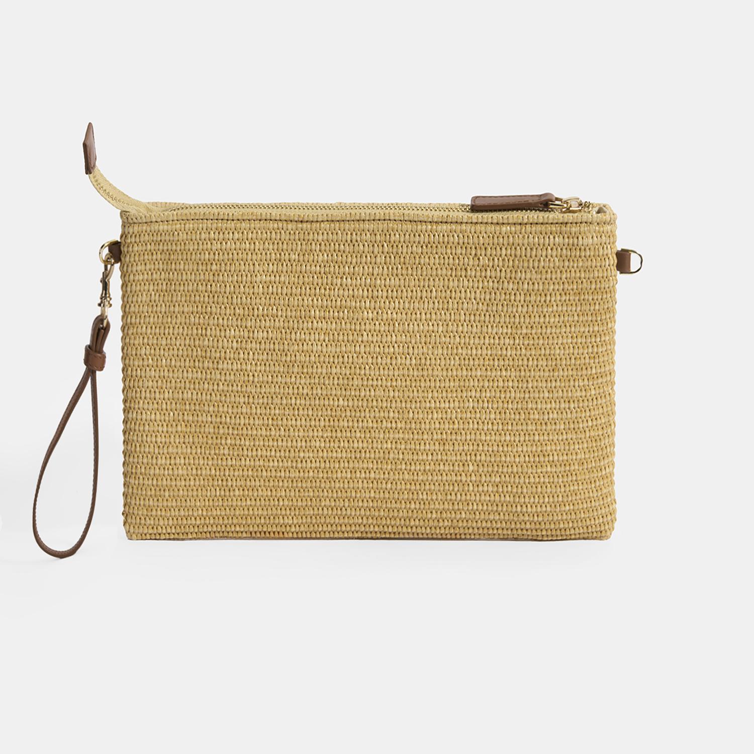 Kadın Taba Güneş Nakışlı Hasır Clutch 1010040095001