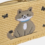 Kadın Gri Kedi Nakışlı Hasır Clutch 1010040089001