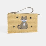 Kadın Gri Kedi Nakışlı Hasır Clutch 1010040089001