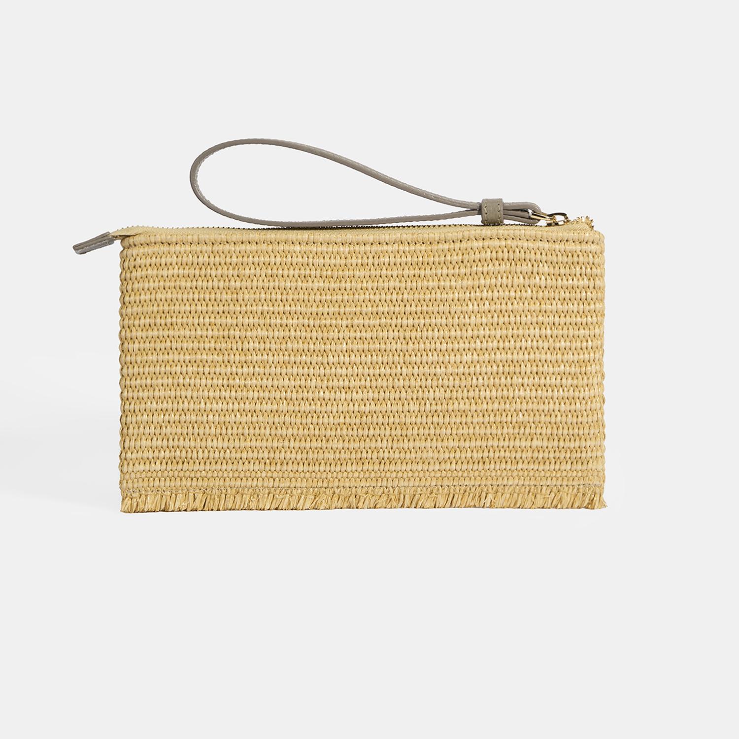 Kadın Gri Kedi Nakışlı Hasır Clutch 1010040089001