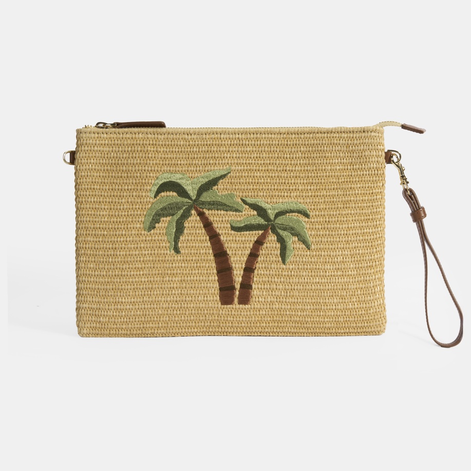 Taba Palmiye Nakışlı Hasır Clutch 1010040092001