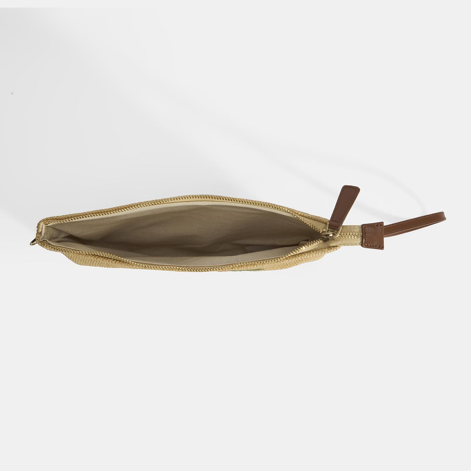 Taba Palmiye Nakışlı Hasır Clutch 1010040092001