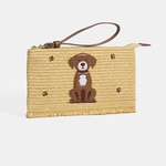 Kadın Kahve Köpek Nakışlı Hasır Clutch 1010040089002